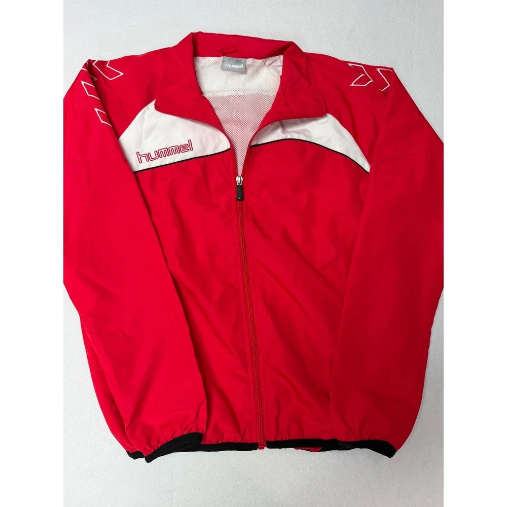 Hummel Red White Full Zip Track Jacket Youth XL 51-004 Sporty Windbreaker